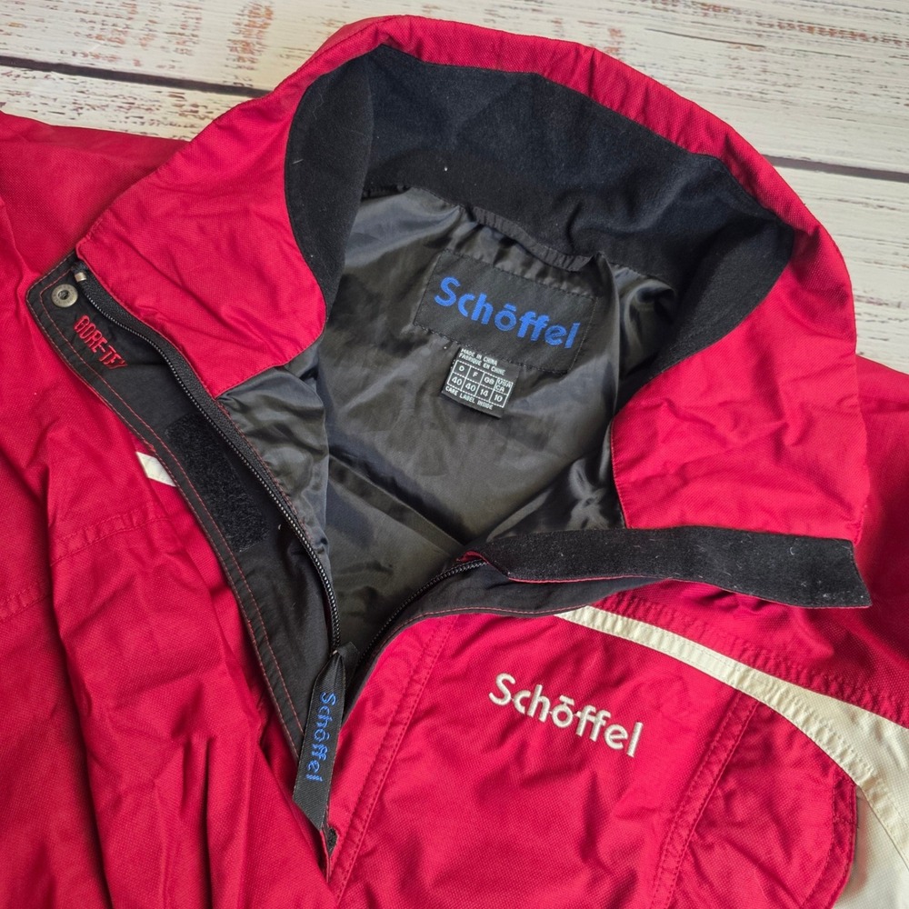 Schoffel Gore-Tex Ski Jacket Womens 10 Red Cream Waterproof Winter Coat Shell
